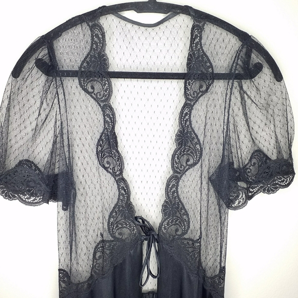 Vintage Patricia Black Lace Nightgown & Robe Set Gothic Morticia Wednesday Style - Picture 6 of 13
